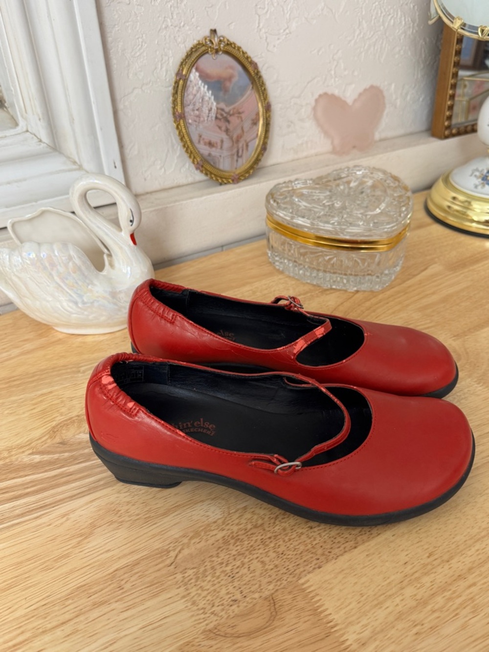2000s Skechers Red Faux Leather Mary Jane Chunky Clogs Size 7 Whimsy Grunge - Picture 5 of 15